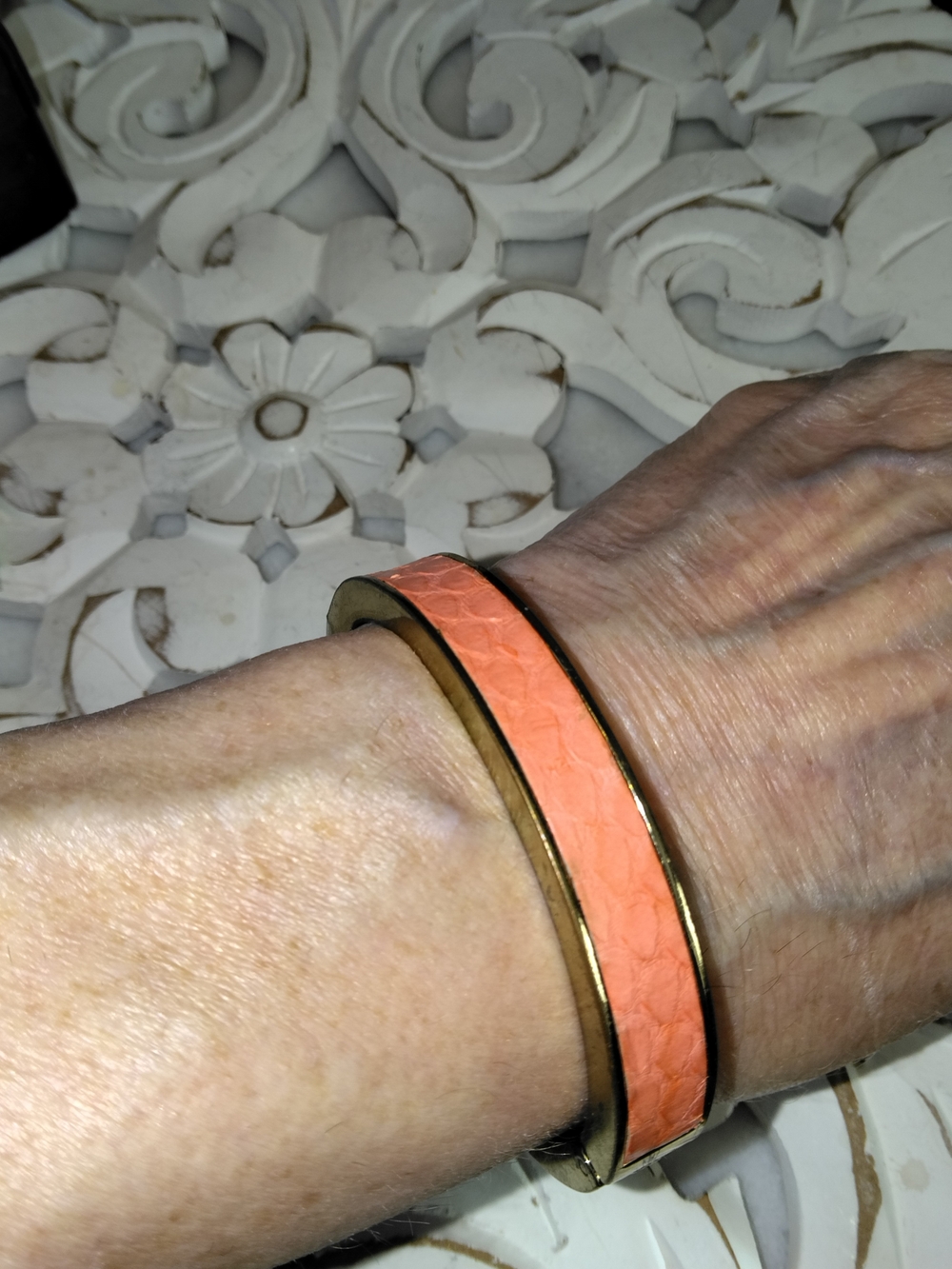 Gold-Tone Bracelet with Coral Orange Inlay